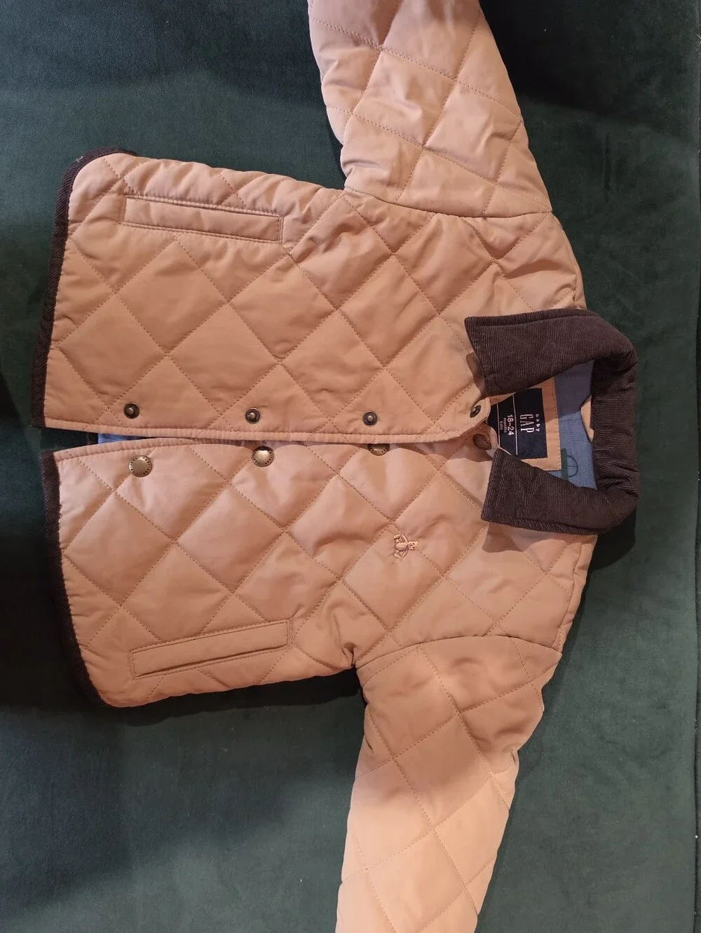 GAP Quilted Puffer Jacket Tan with Dark Brown Contrast Collar